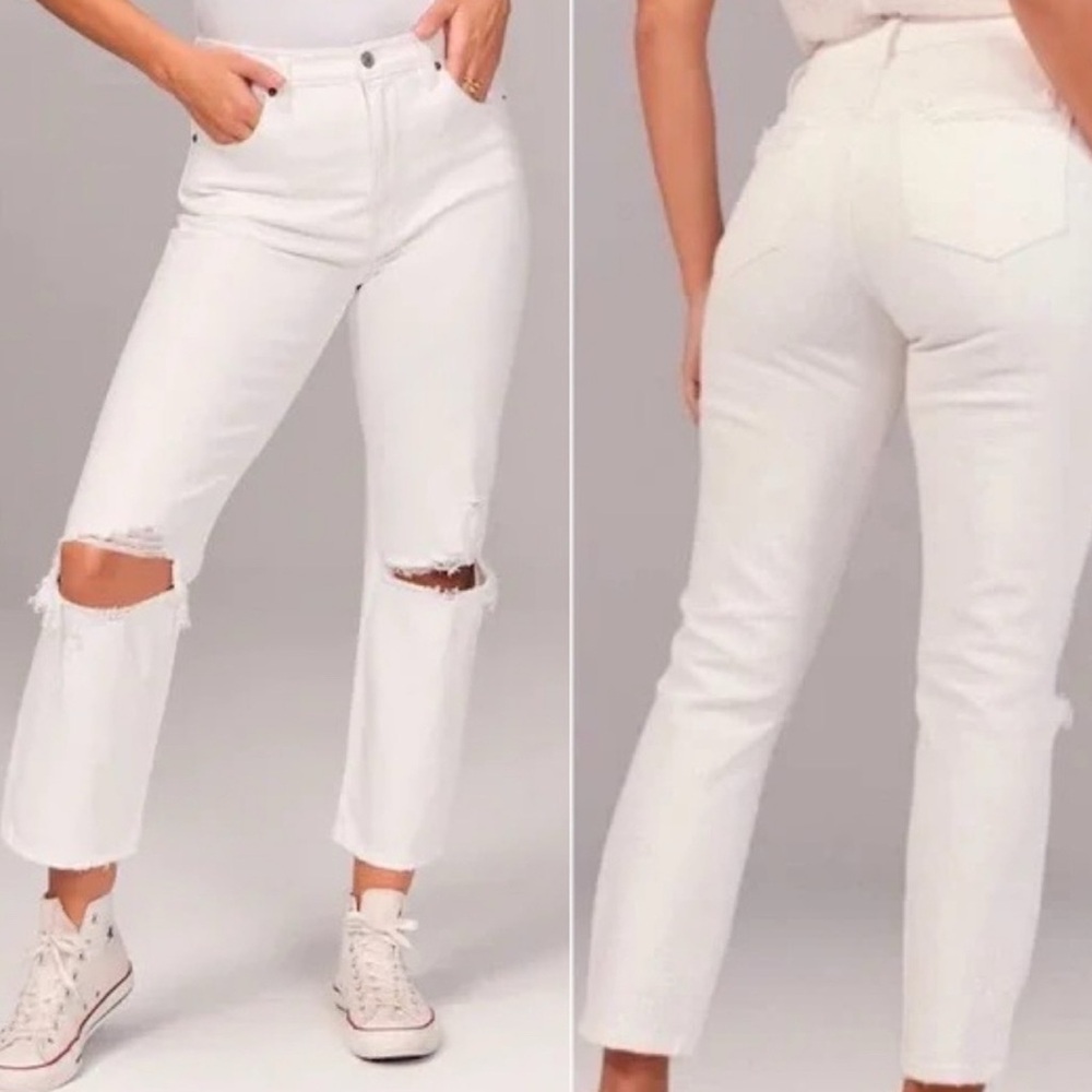Abercrombie & Fitch Women's White Distressed Jeans